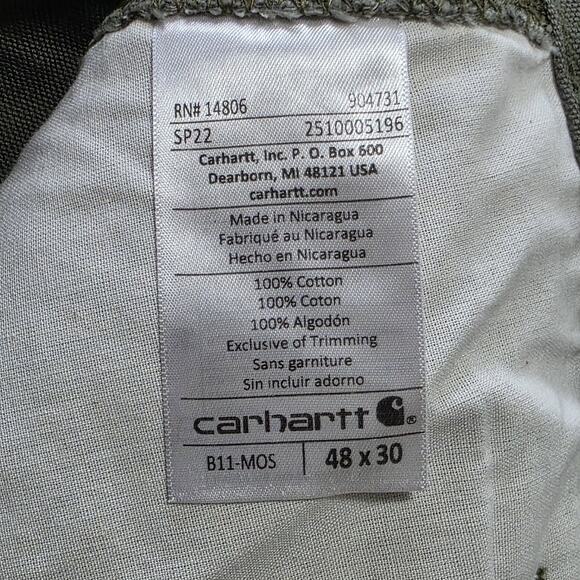 Carhartt B11 MOS Pants 48 x 30 Mens Green Dungaree Fit Canvas Cargo Pockets - Picture 7 of 7